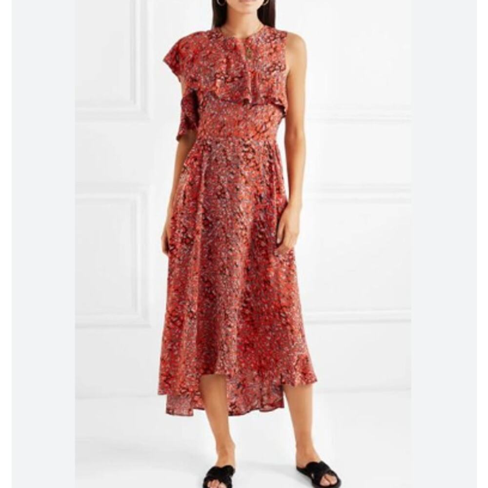 Maje Ruffled Leopard-print Crepe Midi Dress In Multi - Picture 2 of 15